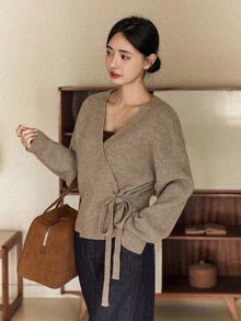 Dazy-Less 时尚系带针织开衫，适合商务休闲场合。 - 摩卡棕 - 查看 4