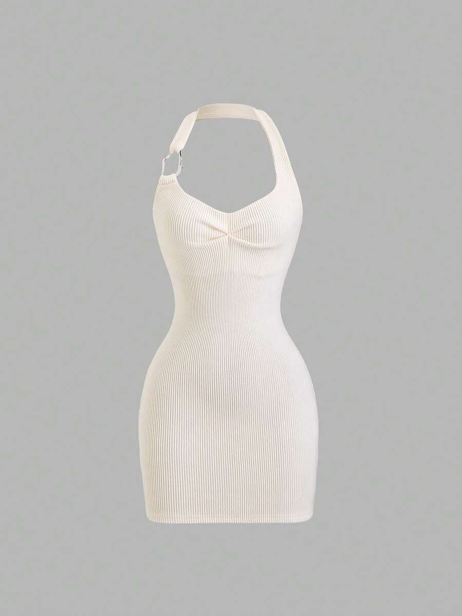 Sweetra Rochie de seară vintage sexy, slim fit, asimetrică, cu bretele metalice, mulată, pentru petrecere/întâlniri, toamnă/iarnă - alb - Vizualizare 1
