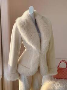 Comfortcana Women's Fashionable Elegant Beige Faux Fur Coat, Autumn/Winter Faux Fur Jacket - Beige - View 5