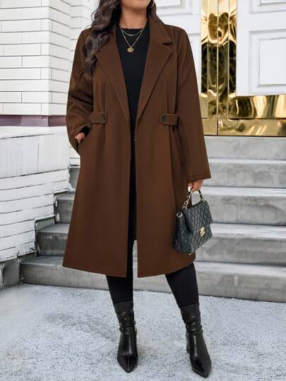 SHEIN PETITE CURVE Plus Size Women's Solid Color Versatile Casual/Business Wear Sweater, Suitable For Autumn/Winter