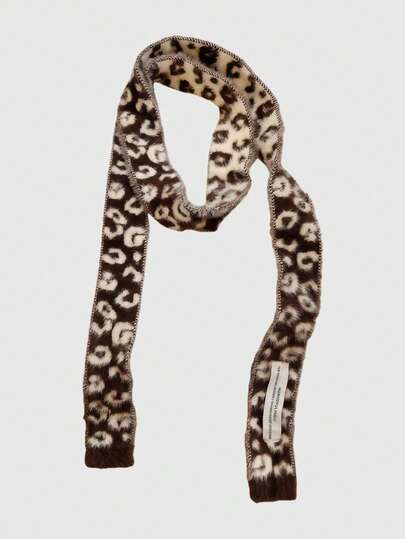 Anime 1pc Brown Y2K Babe Punk Leopard Animal Print Kawaii Sweet Retro Patchwork Contrast Color Fashion Simple Women Scarf, Suitable For Street, Campus, Commute, Etc.