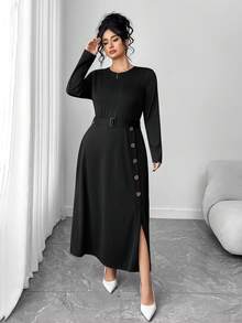 SHEIN Elenzya 优雅秋季大码女式针织连衣裙 - 黑色 - 查看 7