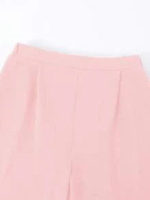 SHEIN Sparklyn 2pcs/Set Teen Girls Fashion Elegant Commuter Outfit, Solid Color Striped Blouse + Loose Wide Leg Pants Set - Pink - View 7
