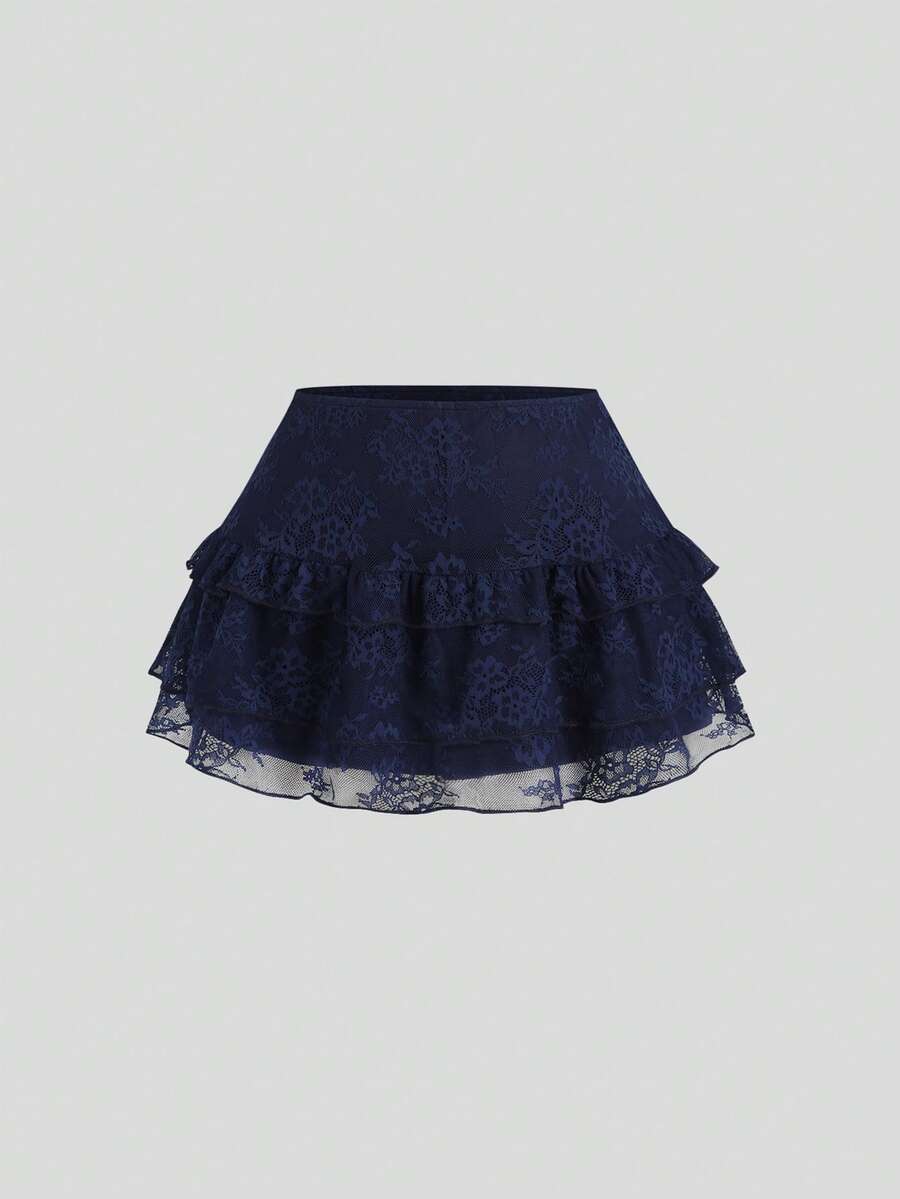 Sweetra Women's Romantic Elegant Solid Color Lace Skirt Shorts