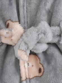Cozy Pixies Baby Boy Star Pattern Fleece Thick Hooded Long Sleeve Tie-Waist Robe, Cute Bear Print Robe, Bear Pattern Robe, Baby Boy Robe, Cartoon Robe, Thermal Lined Thick, Winter - Royal Blue - View 7