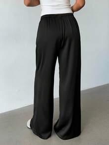 Aloruh 女士低腰休闲复古缎面百搭黑色长裙 - 黑色 - 查看 2