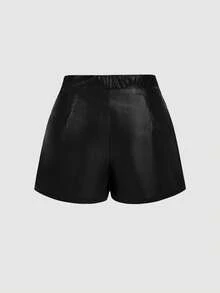 SHEIN MOD 大尺碼復古黑色不對稱分層短褲 - 學院風、70年代、休閒、舒適、通勤、老錢風美學，適合校園穿搭、教學穿搭和辦公室穿著 - 黑色 - 查看 3