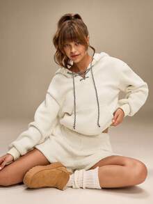 Hanevo 女式休闲松紧腰羊毛短裤 - 白色 - 查看 6