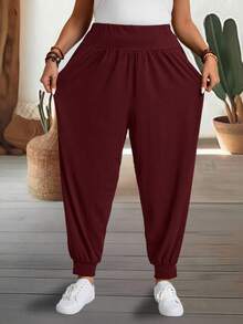 EMERY ROSE Pantalones informales de talla grande con cordón en unicolor - Burdeos - Ver 1