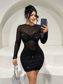 SHEIN SXY 黑色性感菱形网眼派对连衣裙 - 黑色 - 查看 4