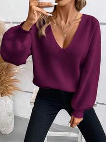 SHEIN Frenchy 系带后背落肩带毛衣 - 紫色 - 查看 2