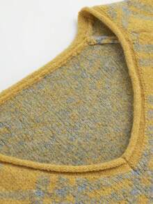 Louniche Women's Casual College Style Loose Fit V-Neck Raglan Sleeve Plaid Pattern Sweater, Autumn/Winter