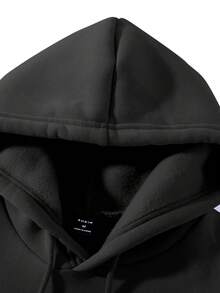 Manfinity Homme 男士字母印花长袖抽绳连帽运动衫和运动裤休闲两件套，秋冬 - 黑色 - 查看 4