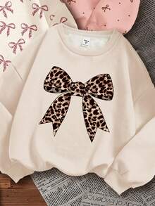 3pcs Sweatshirt Seri Pita Lucu untuk Anak Perempuan Remaja, Motif Leopard & Polka Dot Pink untuk Kembali ke Sekolah, Pullover Leher Bulat untuk Sekolah, Musim Gugur, Nyaman Lembut dan Hangat - MultiWarna - View 3