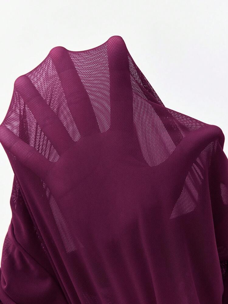SHEIN Maija 2025 Autumn/Winter New Solid Color Mesh Stand Collar Long Sleeve Top, Modern Elegant Urban Commute Everyday Versatile Romantic Casual 90s Christmas New Year Women, Thanksgiving Party, Beach, Graduation, Fashion Stylish Holiday, Suitable For Wedding Guest, Host, Date, Party, Concert, Stage Performance, Breakfast/Afternoon Tea, Airport, Multi-Occasion