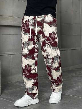 Claim Dot Men's Tie-Dye Black & White Contrast Color Wide Leg Straight Pants