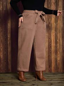 EMERY ROSE Quần jeans denim màu trơn giặt cỡ lớn dành cho nữ, Thu/Đông - Màu Khaki - Xem 5