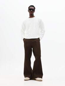 SUMWON 修身喇叭裤，褶裥设计，阔腿廓形，适合办公室穿着 - 棕色 - 查看 1