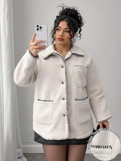 EMERY ROSE 大码女式时尚百搭人造毛皮饰边外套