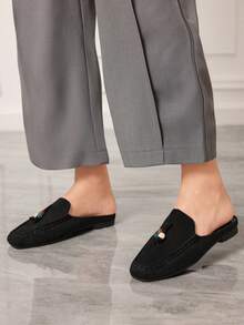 Sleekvia Women's Hollow Woven Slip-On Flats, Breathable Mesh Shoes For Summer Beach & Vacation - Black - View 9