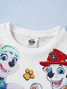 SHEIN | PAW Patrol 年轻女孩可爱卡通狗印花圆领短袖休闲运动T恤 - 白色 - 查看 5