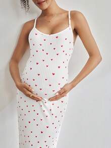 Moonlight&Mama Váy maxi cho con bú họa tiết gân tối giản thoải mái, đồ ngủ cho bà bầu, thời trang thu sang trọng - Đỏ và trắng - Xem 6