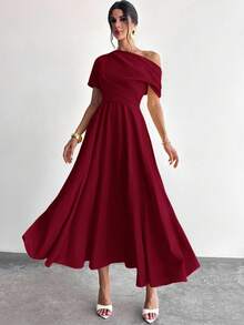 Firerie 女士优雅舞会礼服婚礼派对毕业典礼无袖公主A字长裙 - 酒紅色 - 查看 4