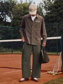 SWAVVY Men's Casual Basic Plaid Print Long Sleeve Shirt - Khaki - View 5