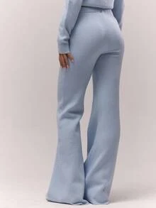 MUSERA Knitted Drawstring Waist Flare Leg Relaxed Trousers Bottoms Only Fall Autumn Old Money Cute Country Cottage Core Back To School Casual Lounge Pants For Women Butterscotch  Work Office Winter  Chic Spring - Blue - View 4