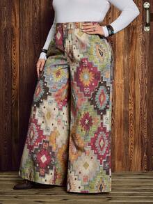 EMERY ROSE Plus Size All-Over Print Pocket Casual Loose Wide Leg Jeans Spring Summer  Vacation - Multicolor - View 3