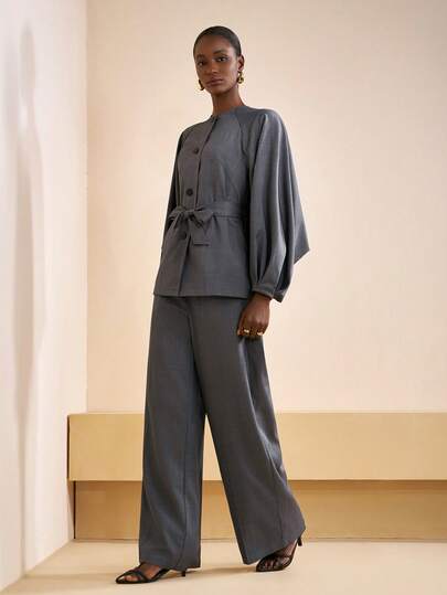 Zivah 2025 Sonbahar/Kış Yeni Müzik Festivali, Paskalya, Aziz Patrick Günü, Western, Göçebe, Doğum Günü Partisi, Mezuniyet, Üniversite Stili, Öğrenci, Günlük Giyim, Temel Çok Yönlü, Eğlence, Gemi Seyahati, Plaj, Suing, Viral Trend, Sokak Giyimi, Düğün Konuğu Bohem, İşe Gidiş, Brunch, Havaalanı, Parti, Tatil Kıyafeti, Yuvarlak Yakalı, Uzun Kollu, Bel Bağlamalı Şık Ziyafet Gömlek Üstü, Cepli Rahat Günlük ve Geniş Paça Pantolon, 2 Parçalı Gri Takım