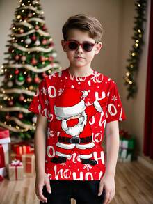 Camiseta de manga corta de cuello redondo minimalista casual para adolescentes, adecuada para otoño/invierno, con diseños clásicos navideños - Papá Noel, árbol de Navidad, muñeco de nieve, regalos de Navidad, reno de Navidad, copos de nieve de Navidad, gráfico navideño, ideal para Navidad - Multicolor - Ver 1