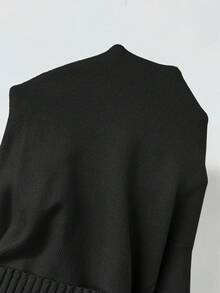 SHEIN PETITE 杏色紧腰喇叭裤，简约通勤，家居，休闲装年轻女士针织裤 - 黑色 - 查看 8