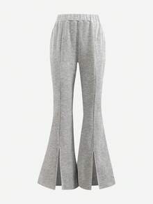 SHEIN Ensemble adolecente minimaliste décontracté : cardigan à capuche, veste courte, débardeur et pantalon évasé - Kaki - Voir 8