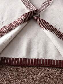 2pcs Girls Classic White Knit Cardigan & Striped Pants Suit Set,Versatile Casual Outfit For Autumn/Winter,Holiday,Back-To-School Tween Matching Sets - Beige - View 5