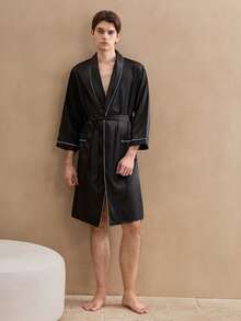 Men's Satin Shawl Robe Sleepwear, Winter
