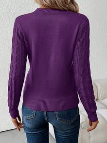 SHEIN Clasi Women's V-Neck Long Sleeve Sweater,Long Sleeve Tops In Fall/Winter,Fall,Fall Clothes For Women - Purple - View 2