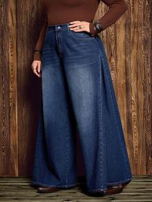 EMERY ROSE 大码女式休闲直筒无弹力深蓝色牛仔裤，秋冬 - 深色水洗藍 - 查看 5