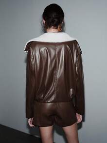 Lumivelle 女士冬季外套，时尚通勤系列，人造毛领，下摆抽绳设计，宽松长袖外套