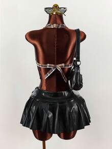 Amplova Canotta da donna con fiocco a quadri, adatta per feste, San Valentino