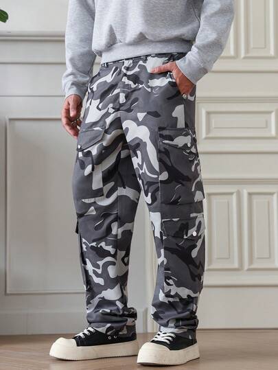 HUEFORM Men's  Grey Camouflage Pattern Straight Fit  For Pockets Cargo Pant,Suitable For Those Who Have Fashion Needs, Satisfying Everyday Street Style Requirements. For Men Camo Sweatpants Men Mens Camouflage Pants Baggy Grey Sweatpants Men