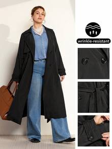 Momelise Plus Size Women Elegant Solid Color Mid-Length Windbreaker