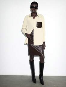 Lumivelle Winter Clothes For WomenWomen's Casual Turndown Collar Long Sleeve PU Leather Decor Shirt Classy Shirts Leather Shirt