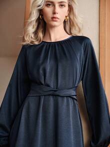 Uhlyne 女式简约扭腰喇叭连衣裙 - 寶藍色 - 查看 6