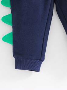 Cozy Pixies 2pcs Baby Boy Cute Alligator Print Round Neck Drop Shoulder Sweatshirt And Pants Set - Navy Blue - View 5