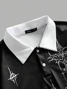 Goth Áo thun nam in khẩu hiệu vá màu tương phản thường ngày, mùa thu - Nhiều màu - Xem 3