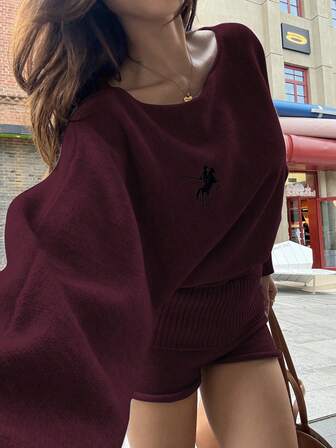 Lyxana 两件套超大蝙蝠袖羊毛衫，灰色