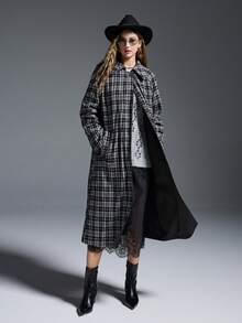 MYSTAURA Mantel Trench Wanita dengan Desain Chic & Stylish yang Dapat Dibalik - Hitam - View 6