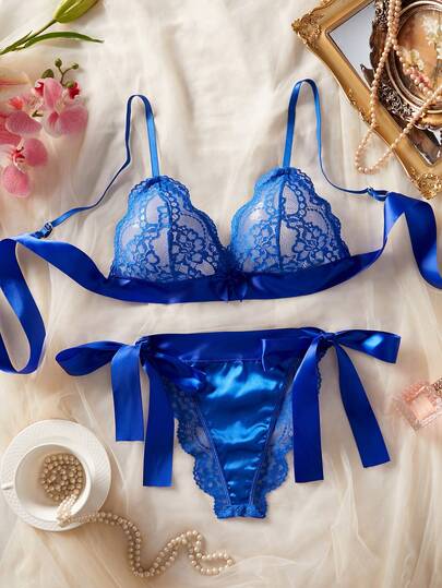 Conjunto de lingerie sexy com patchwork de renda 2 peças para mulheres