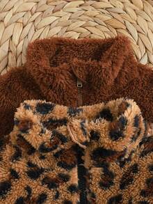 Emery Rose Kids Emery Rose Kids 2 件套年轻女孩休闲蓬松豹纹立领夹克，豹纹夹克和黑色夹克，秋冬 - 彩色 - 查看 5